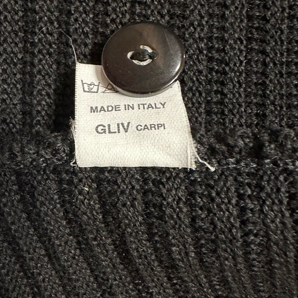 Italian Merino Wool Blend Black Knit Double Breasted Cardigan Jacket L - Picture 8 of 14